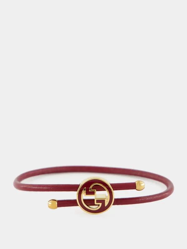 Rosso Ancora Red Leather Interlocking G Bracelet sold by Fashion Clinic