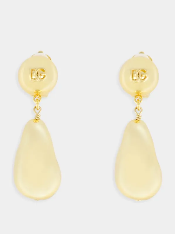 Gold Teardrop Earrings with DG Logo sold by Fashion Clinic