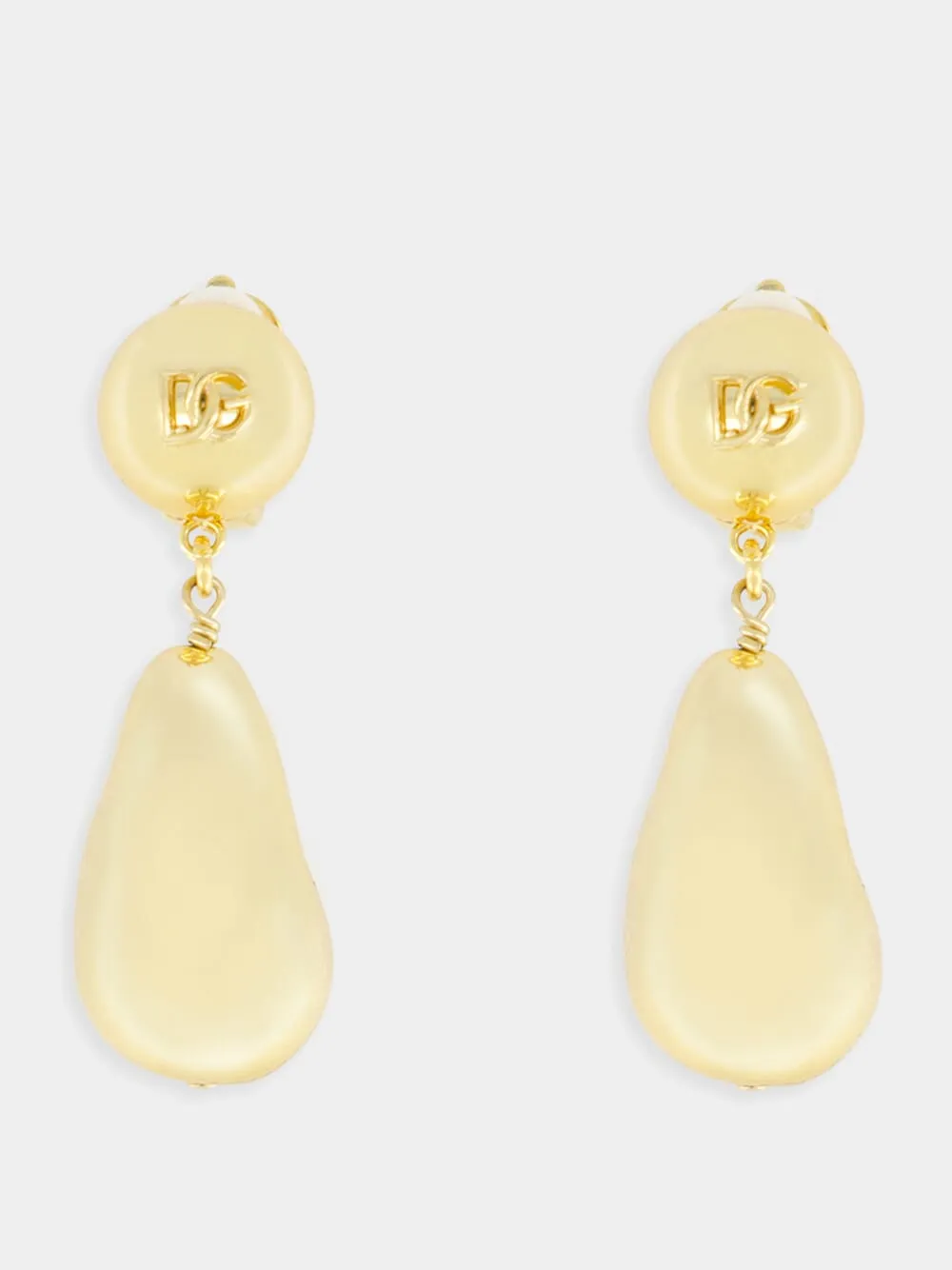 Gold Teardrop Earrings with DG Logo sold by Fashion Clinic