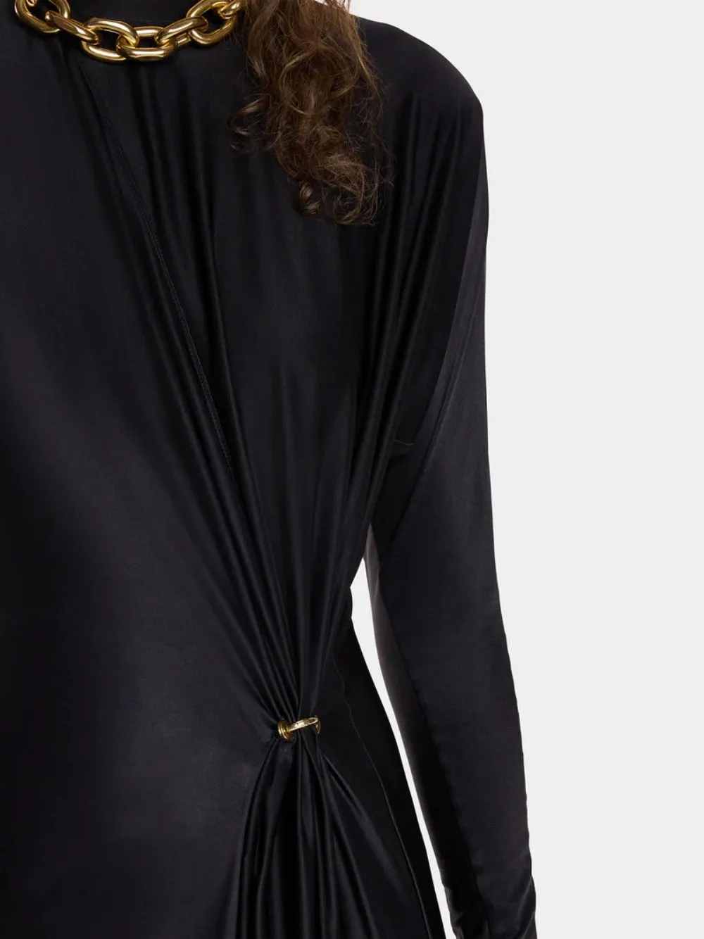 Black Long Gathered Jersey Dress with Gold Ring sold by Fashion Clinic product image thumbnail 5
