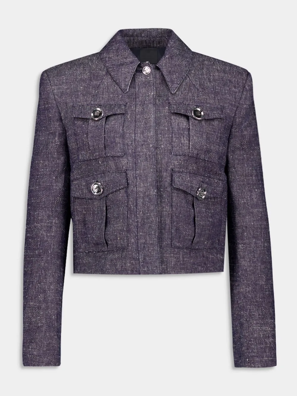 Denim Blue Cropped Jacket with 4 Pockets sold by Fashion Clinic