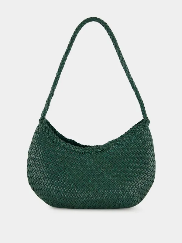Forest Green Nova Luna Woven Leather Tote sold by Fashion Clinic
