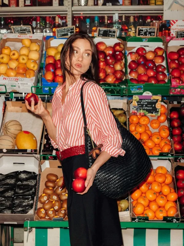 Black Luna Piena Woven Leather Tote sold by Fashion Clinic