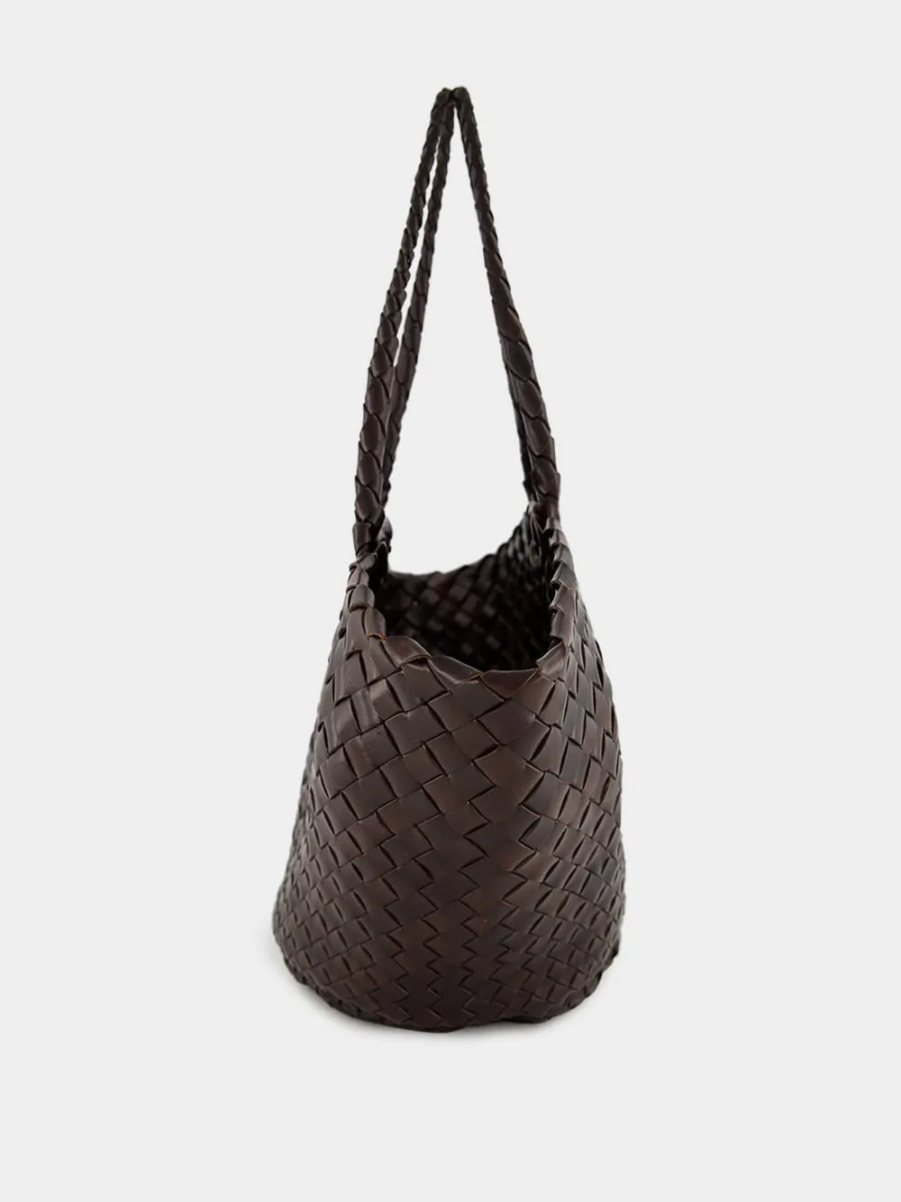 Dark Brown Egola Woven Leather Basket Bag sold by Fashion Clinic product image thumbnail 5