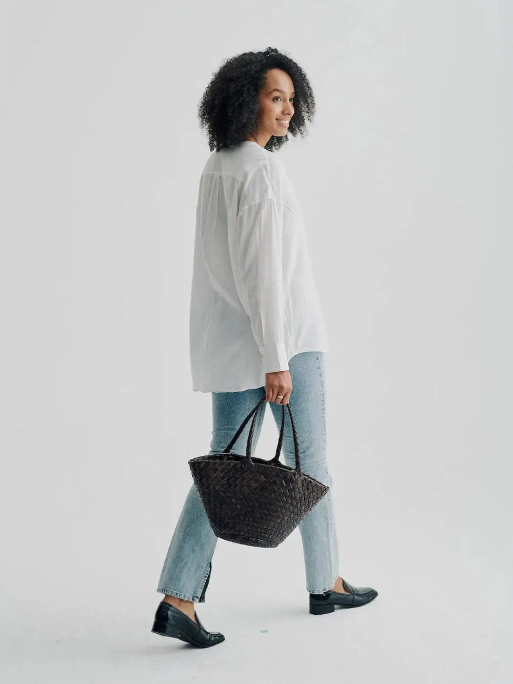 Dark Brown Egola Woven Leather Basket Bag sold by Fashion Clinic product image thumbnail 2