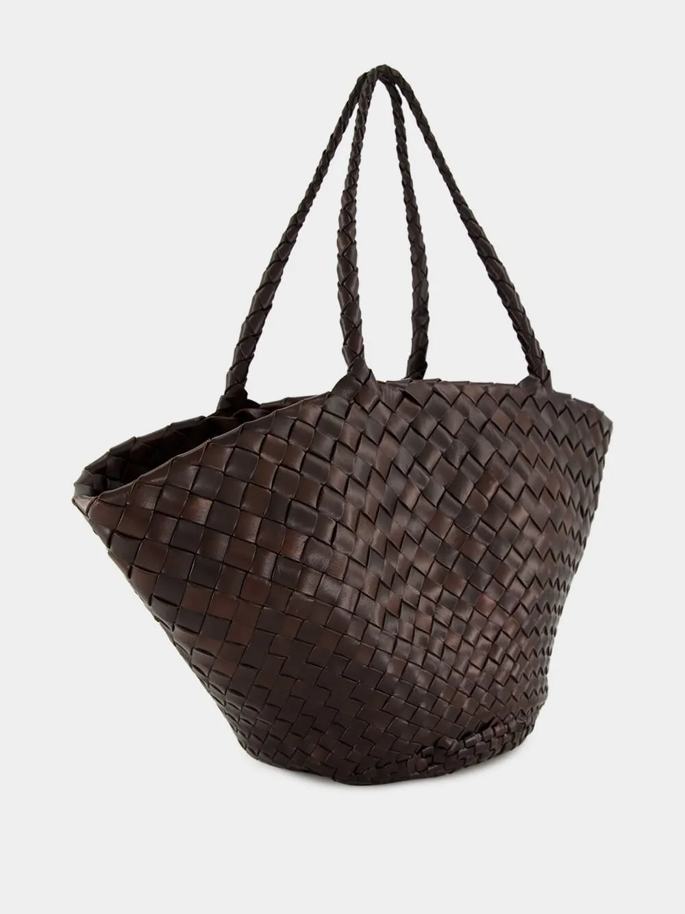 Dark Brown Egola Woven Leather Basket Bag sold by Fashion Clinic product image thumbnail 3
