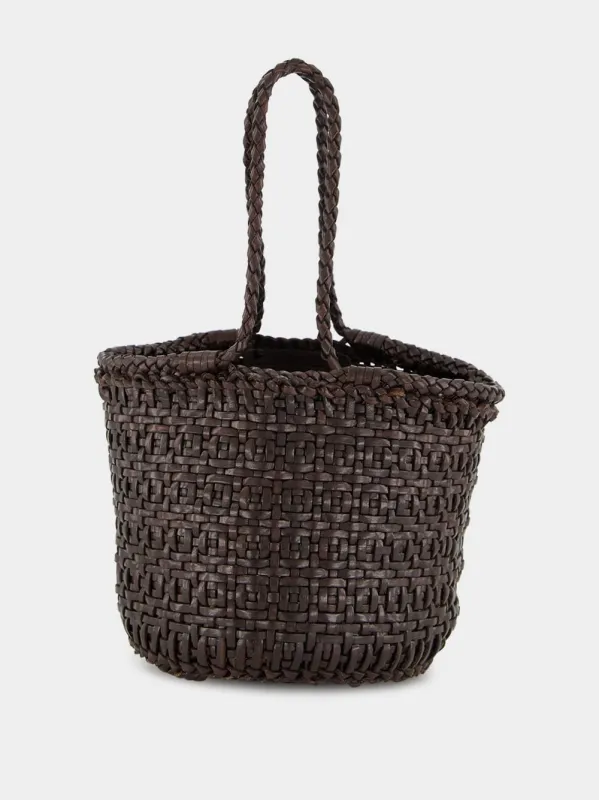 Brown Java Small Woven Leather Basket sold by Fashion Clinic