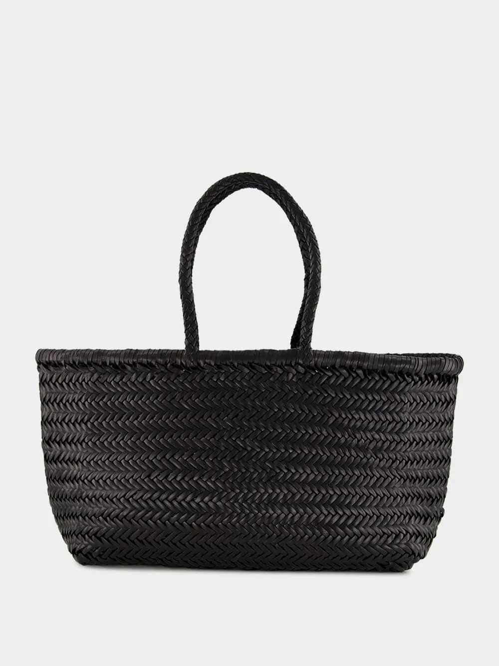 Black Triple Jump Big Woven Leather Tote sold by Fashion Clinic