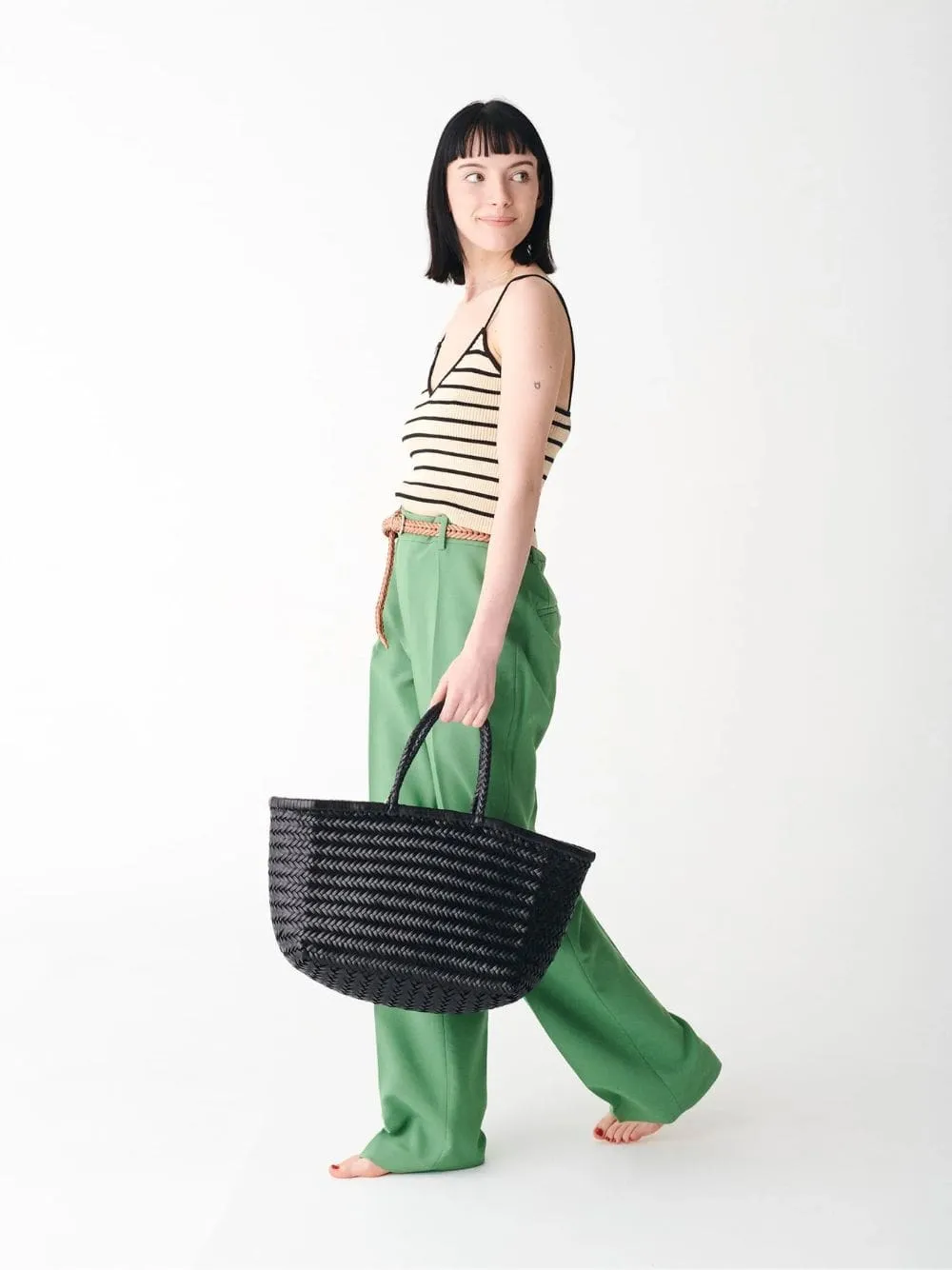 Black Triple Jump Big Woven Leather Tote sold by Fashion Clinic product image thumbnail 2