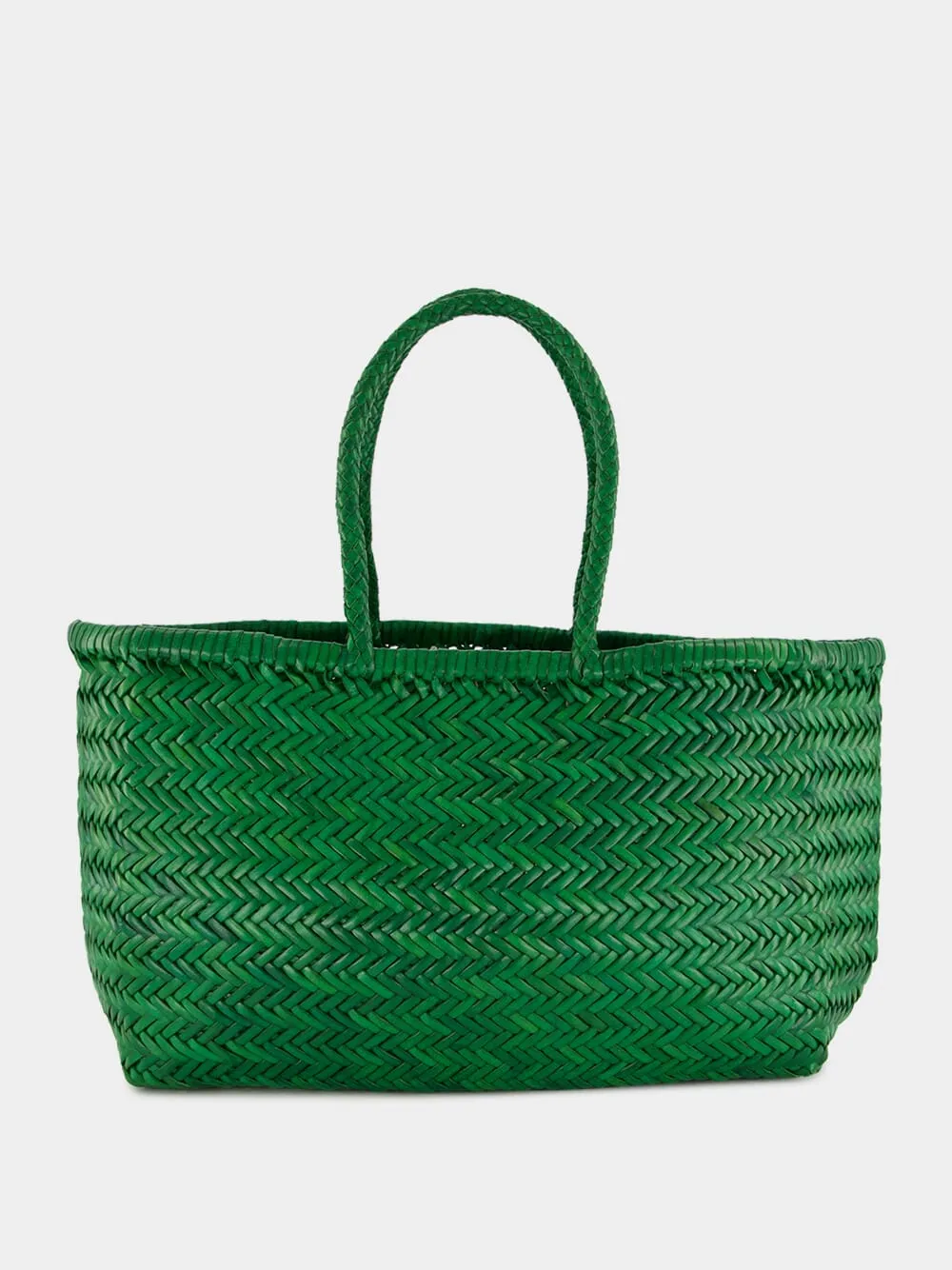 Parrot Green Triple Jump Big Woven Leather Tote sold by Fashion Clinic