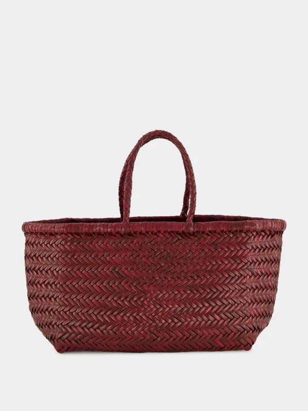 Bordo Triple Jump Small Woven Leather Tote sold by Fashion Clinic