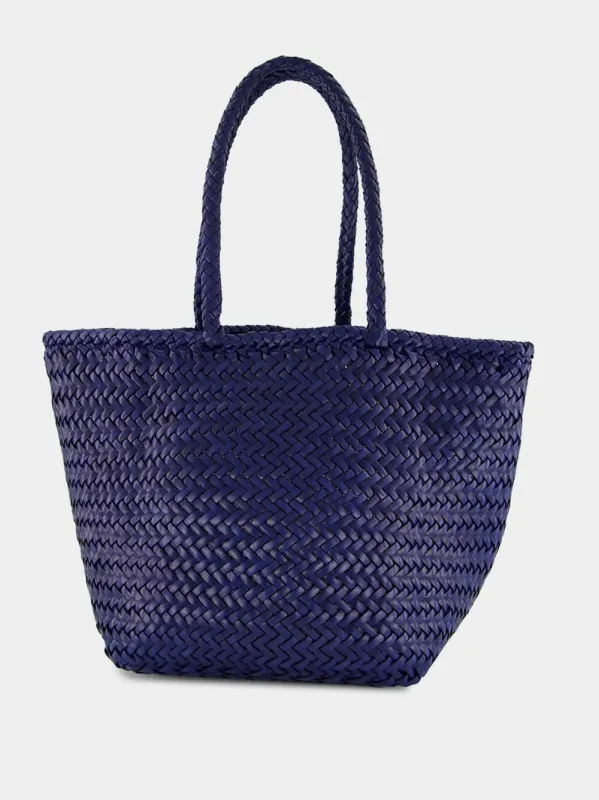 Navy Grace Basket Small Woven Leather Tote sold by Fashion Clinic