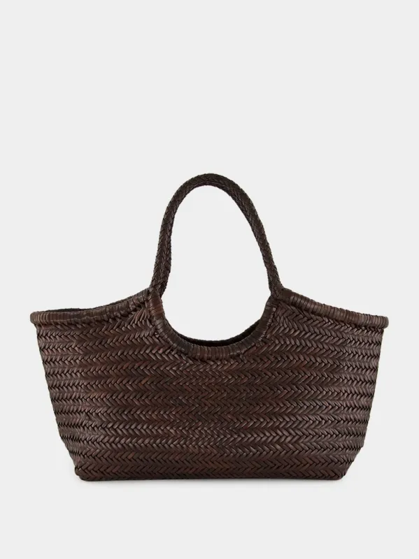 Dark Brown Nantucket Big Woven Leather Tote sold by Fashion Clinic