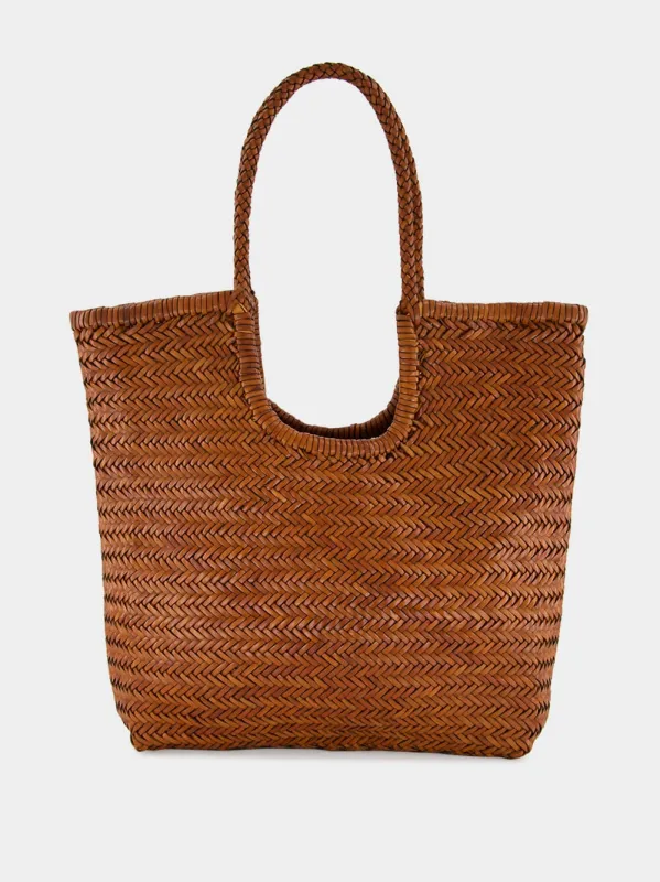 Tan NS Diagonal Triple Jump Leather Tote sold by Fashion Clinic