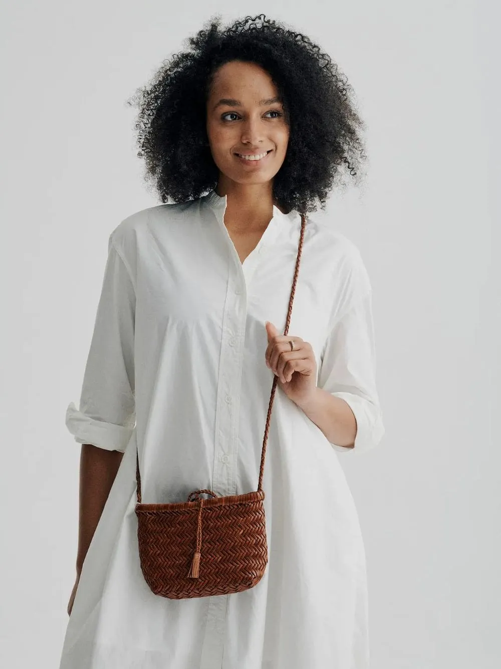 Tan Minsu Woven Leather Crossbody Bag sold by Fashion Clinic product image thumbnail 2