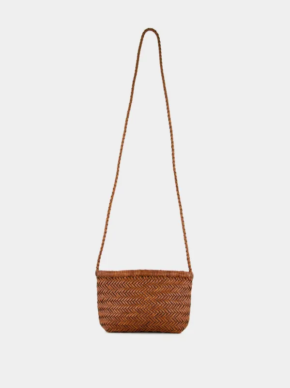 Tan Minsu Woven Leather Crossbody Bag sold by Fashion Clinic