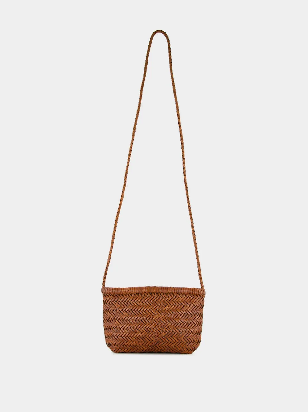 Tan Minsu Woven Leather Crossbody Bag sold by Fashion Clinic