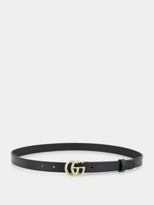 Black Leather GG Marmont Thin Belt sold by Fashion Clinic