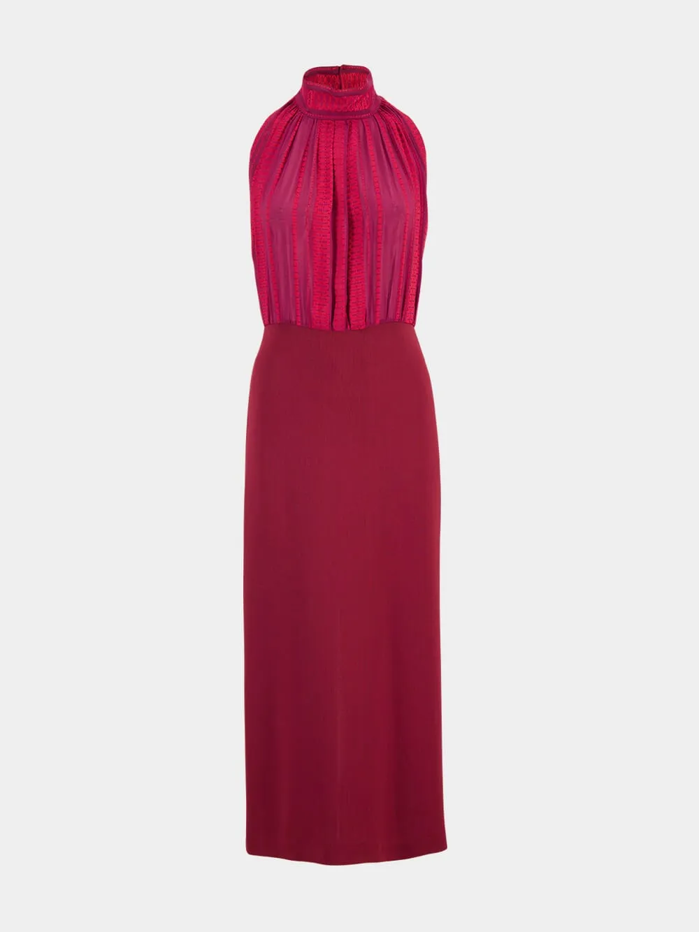 Burgundy Halterneck Silk Maxi Dress sold by Fashion Clinic