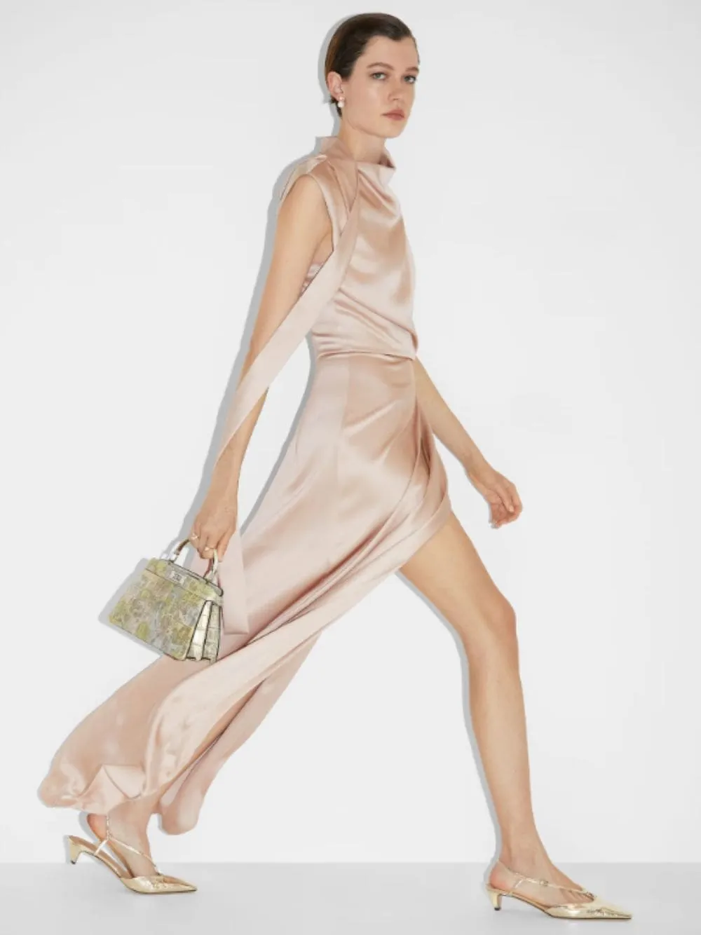 Champagne Silk Long Dress sold by Fashion Clinic product image thumbnail 2
