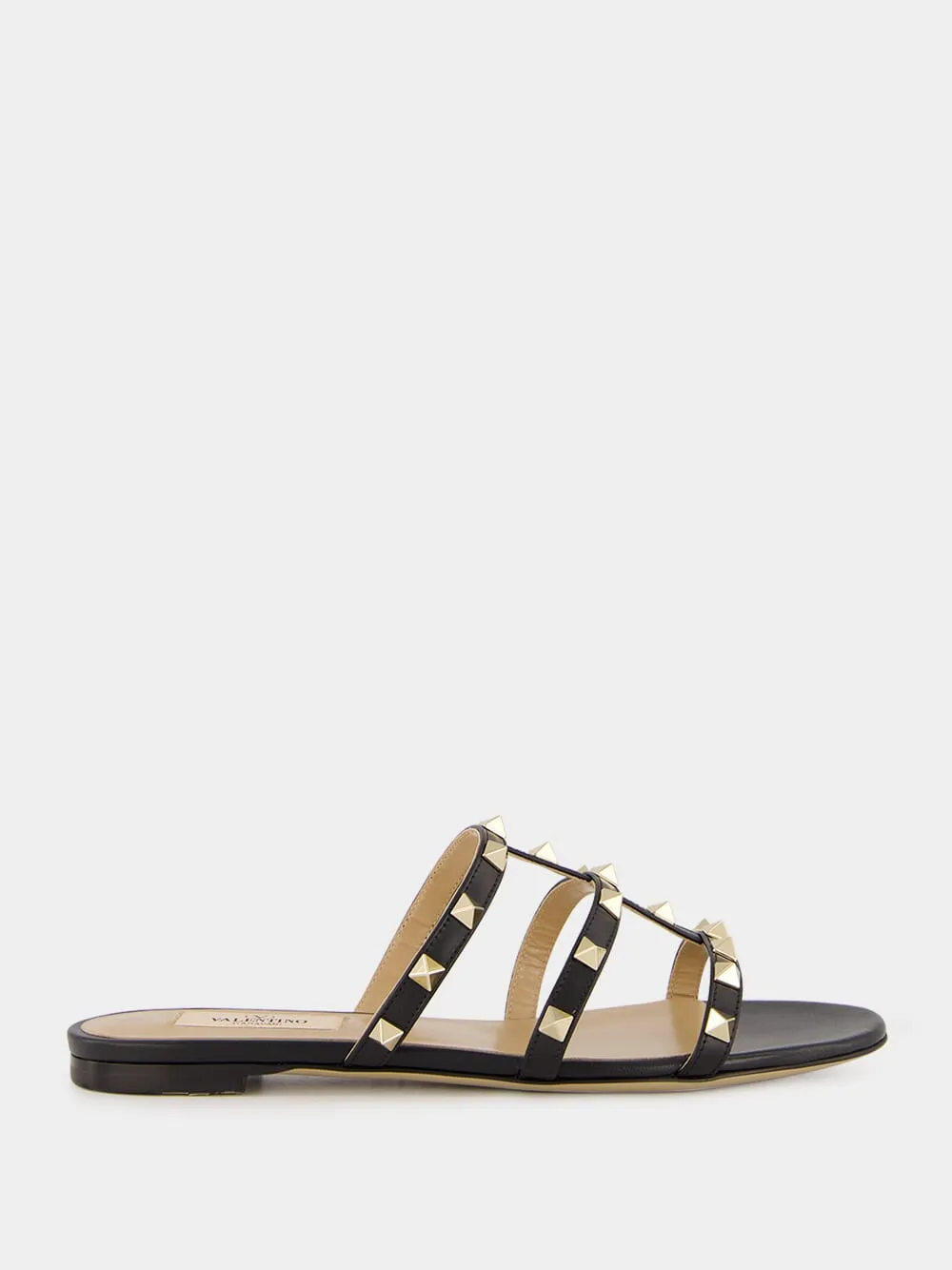 Black Rockstud Flat Slide Sandal sold by Fashion Clinic