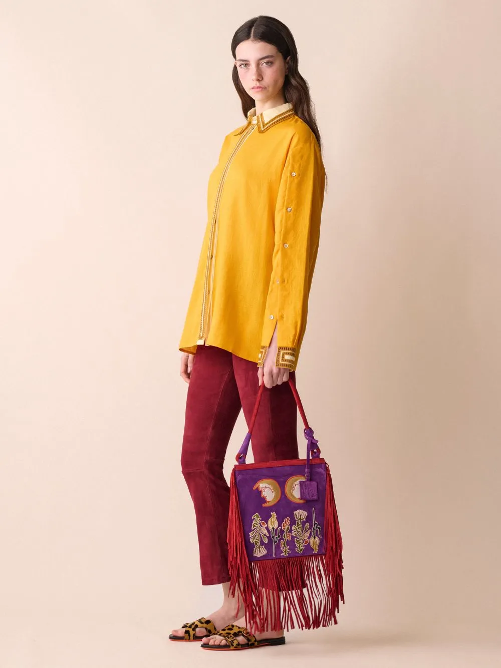 Aquila Embroidered Suede Bag with Fringes sold by Fashion Clinic product image thumbnail 4