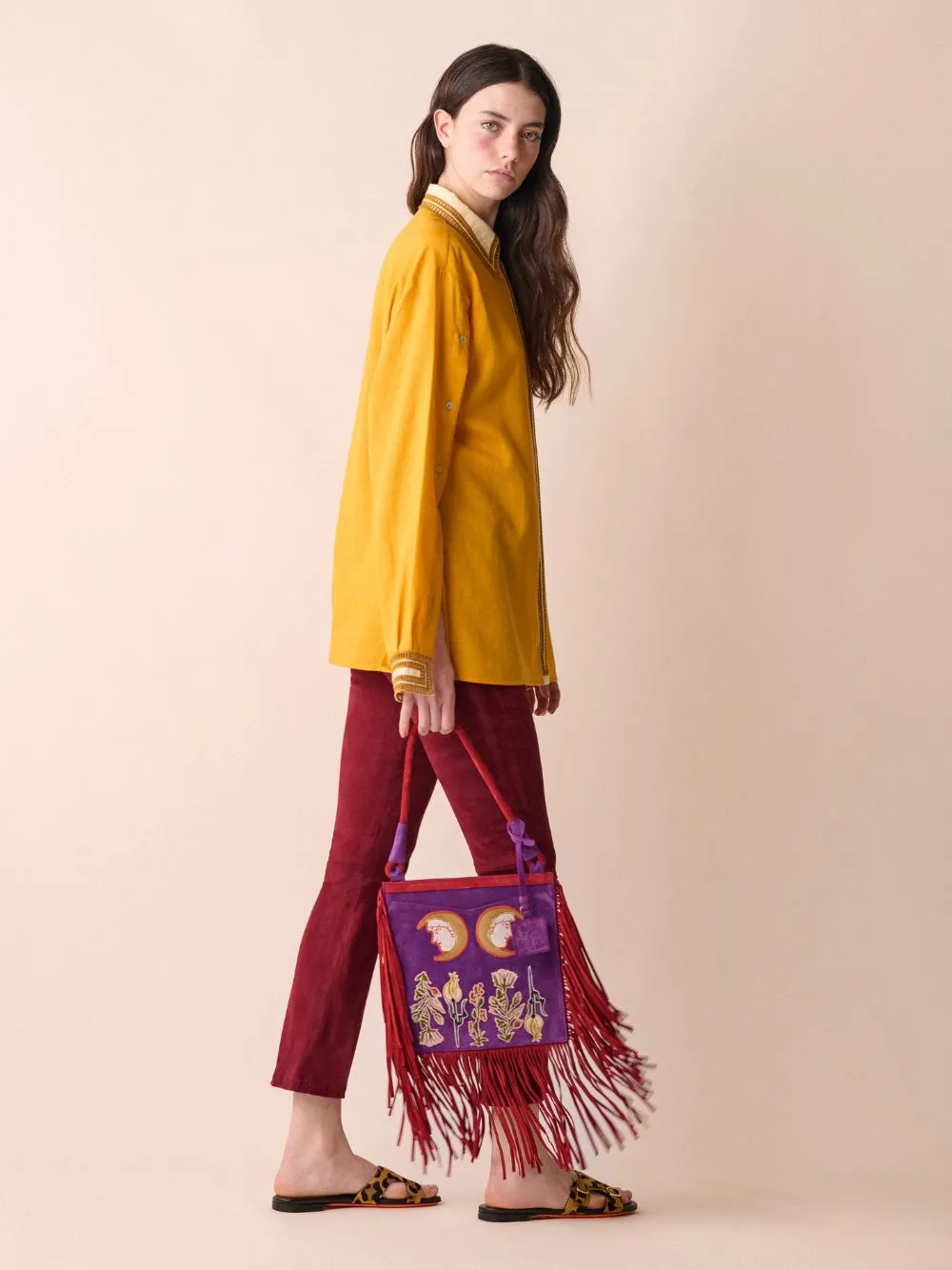 Aquila Embroidered Suede Bag with Fringes sold by Fashion Clinic product image thumbnail 2