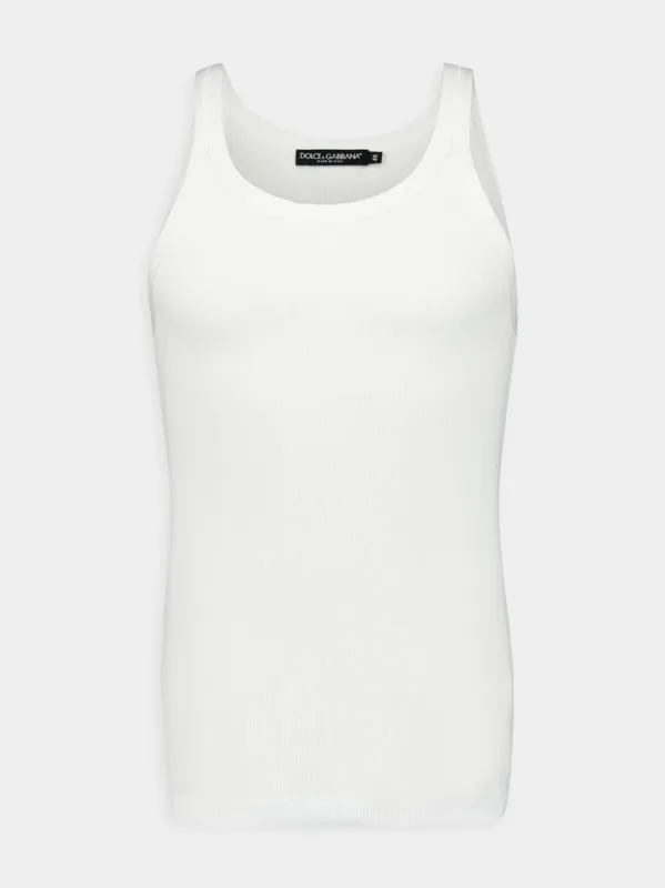 Washed White Cotton Rib Singlet sold by Fashion Clinic