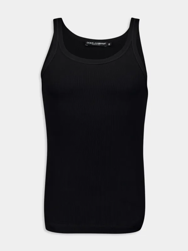 Washed Black Cotton Rib Singlet sold by Fashion Clinic