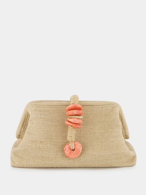 Petra Beige Linen and Jute Clutch sold by Fashion Clinic