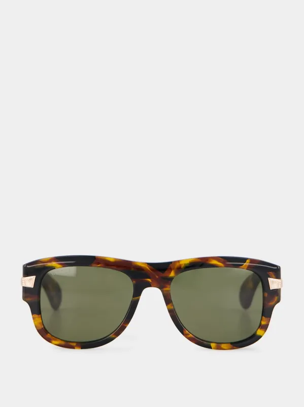 Dark Tortoiseshell Gold-Detail Square Sunglasses sold by Fashion Clinic