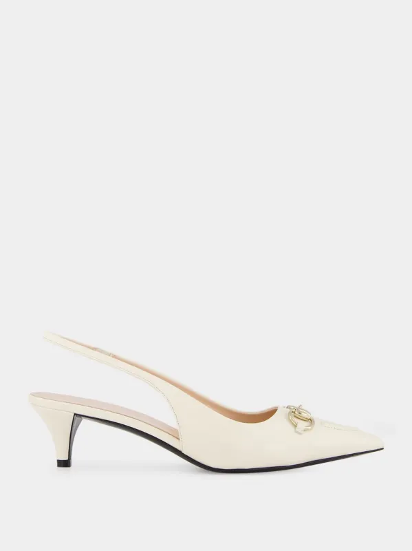 White Horsebit Slingback 45mm Pump sold by Fashion Clinic