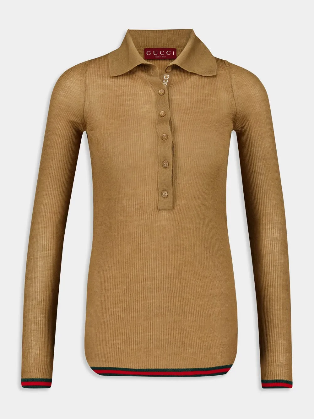 Camel Fine Rib Cashmere-Silk Knit Polo sold by Fashion Clinic
