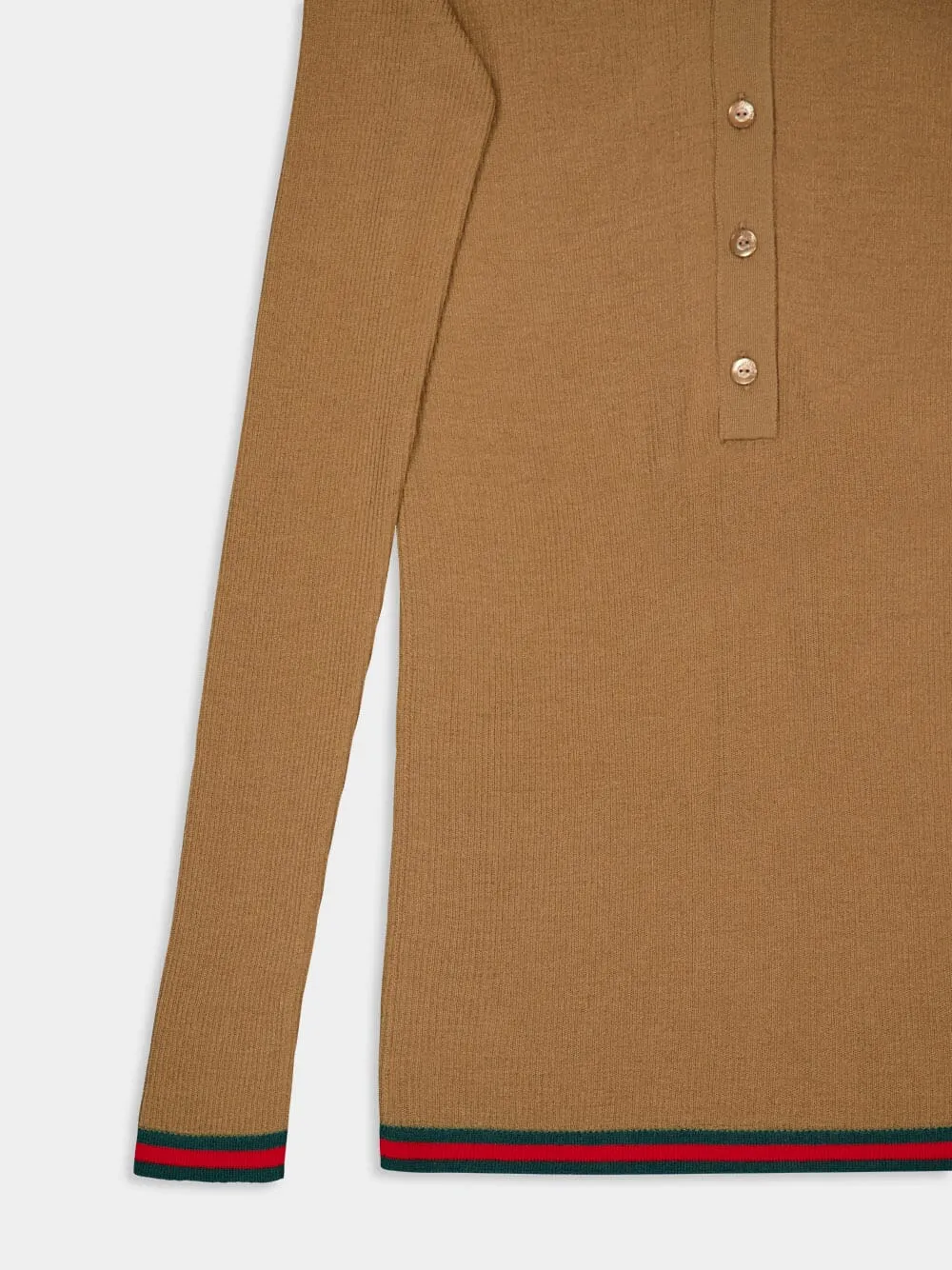 Camel Fine Rib Cashmere-Silk Knit Polo sold by Fashion Clinic product image thumbnail 4