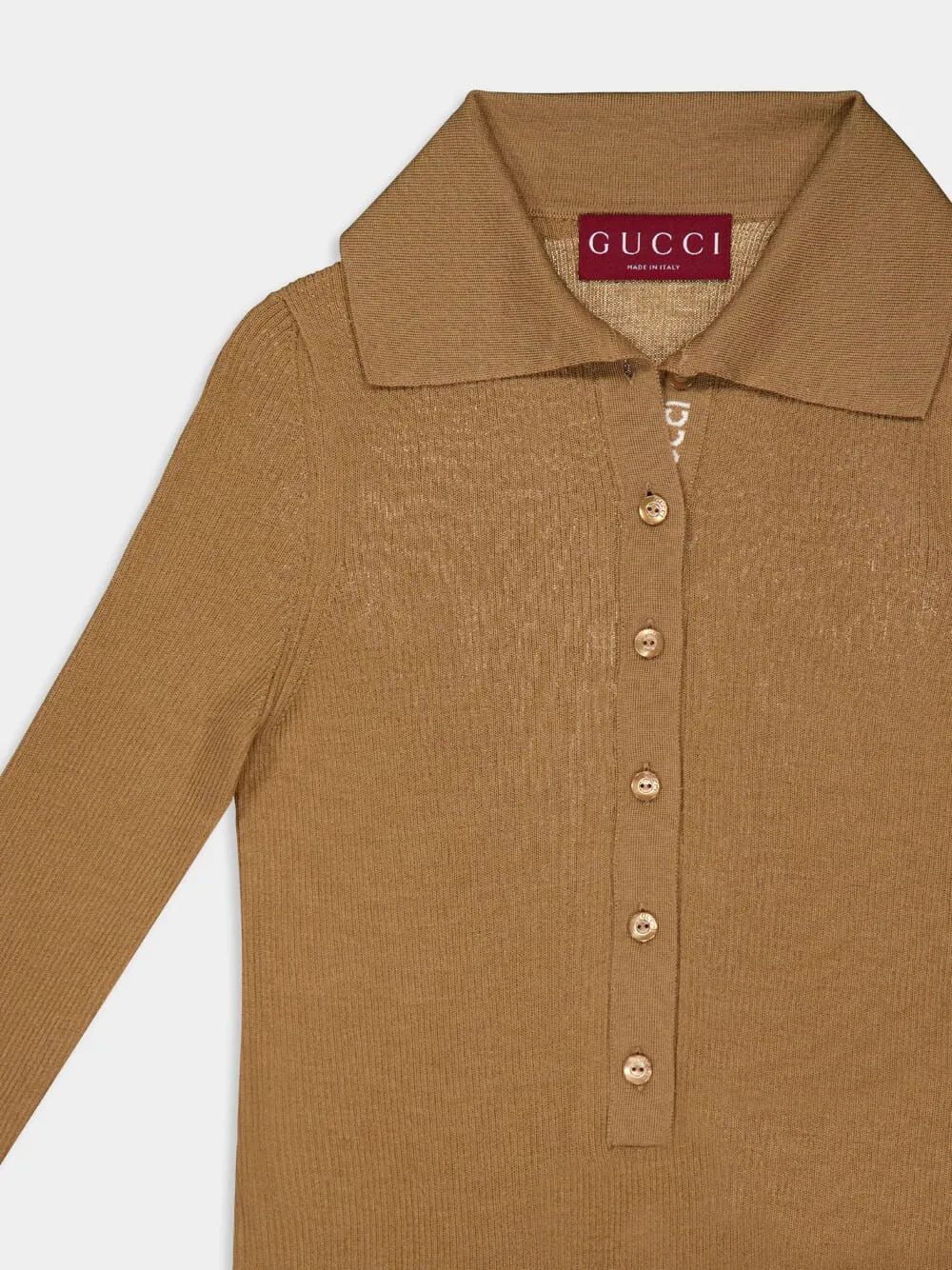 Camel Fine Rib Cashmere-Silk Knit Polo sold by Fashion Clinic product image thumbnail 3