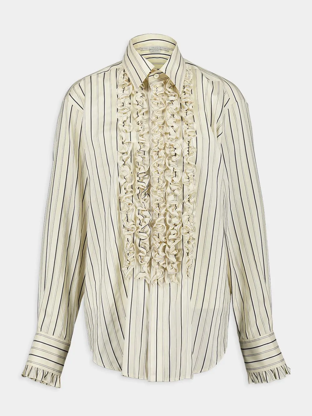 Ruffle Detailed Silk-Blend Striped Shirt sold by Fashion Clinic