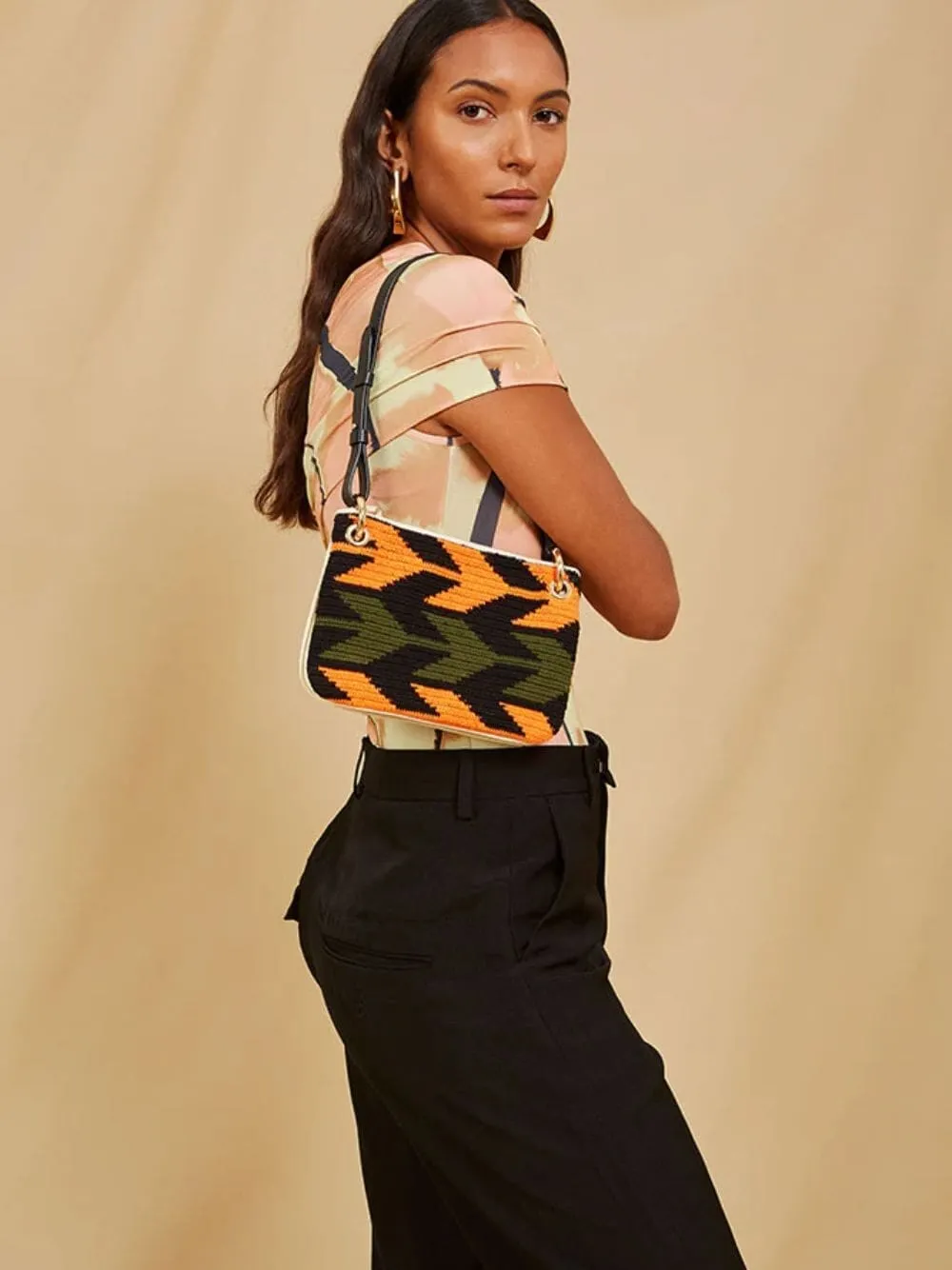 Tasca Arrow-Patterned Orange Bag sold by Fashion Clinic