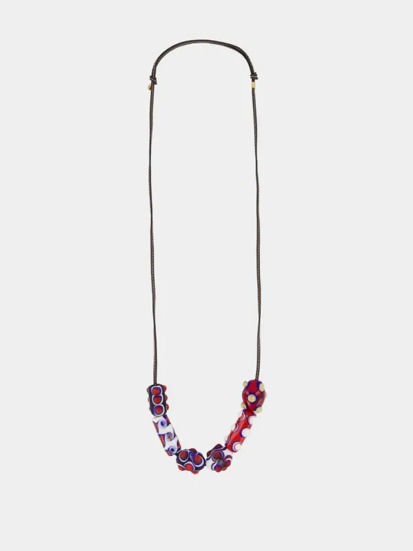 Red and Blue Beatle Beaded Necklace sold by Fashion Clinic