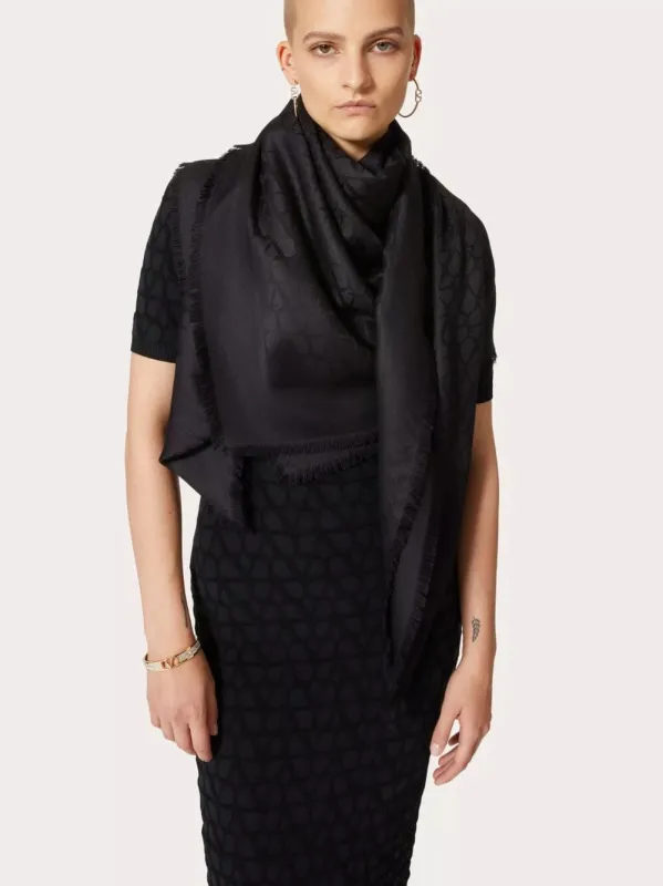 Toile Iconographe Black Wool-Silk Shawl sold by Fashion Clinic