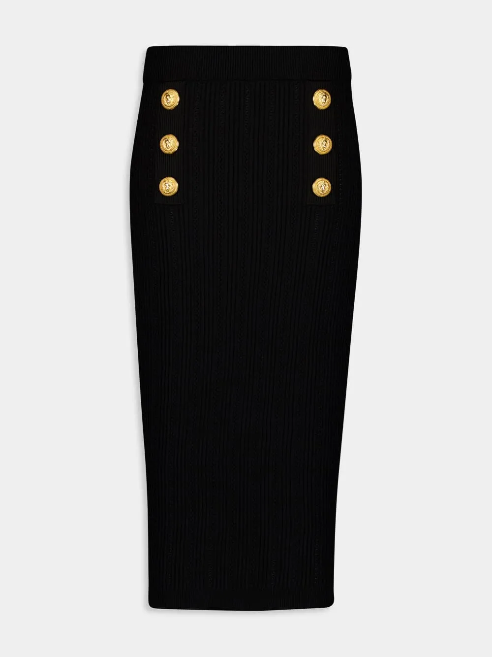 Gold-Buttoned Knit Midi Skirt sold by Fashion Clinic
