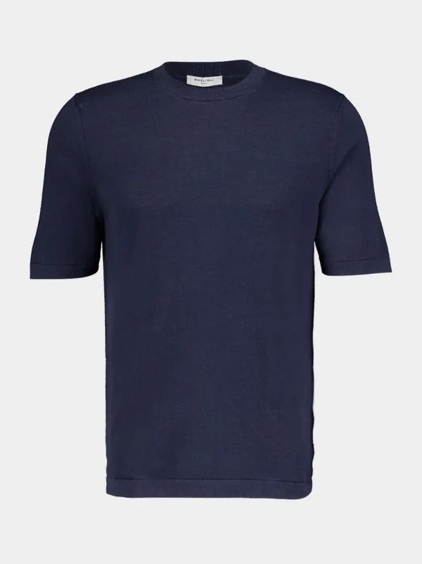 Cotton-Silk Blend Navy T-Shirt sold by Fashion Clinic