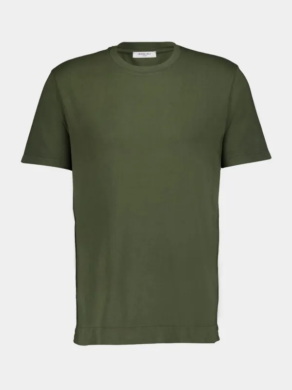 Olive Cotton Crew Neck T-Shirt sold by Fashion Clinic