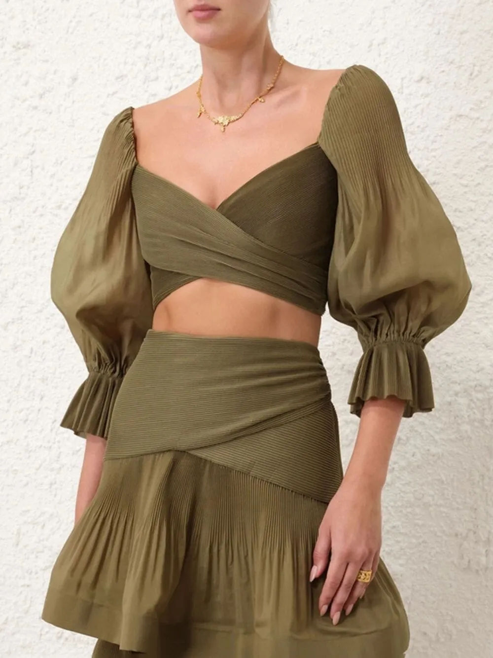 Olive Pleated Crop Bodice sold by Fashion Clinic product image thumbnail 2