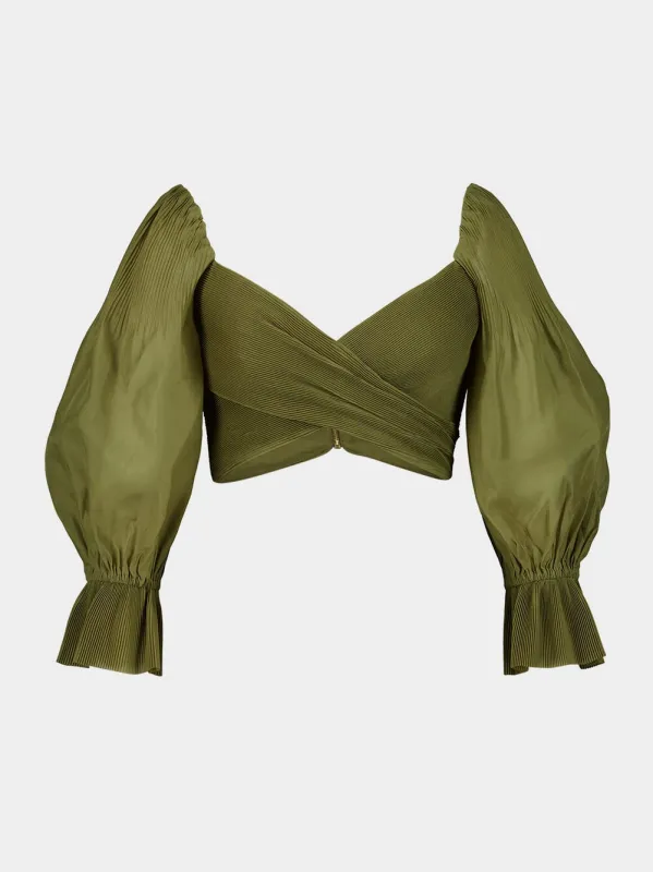 Olive Pleated Crop Bodice sold by Fashion Clinic