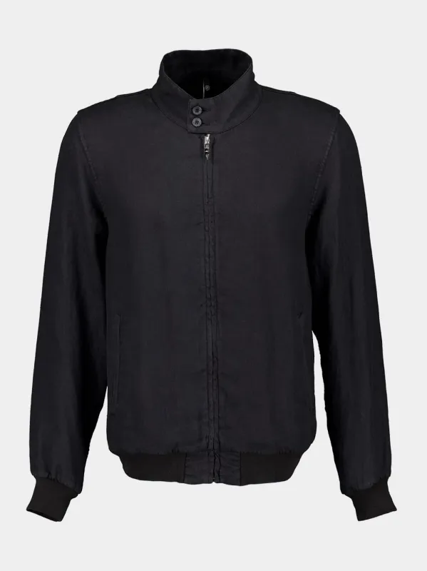 Black Linen Bomber sold by Fashion Clinic