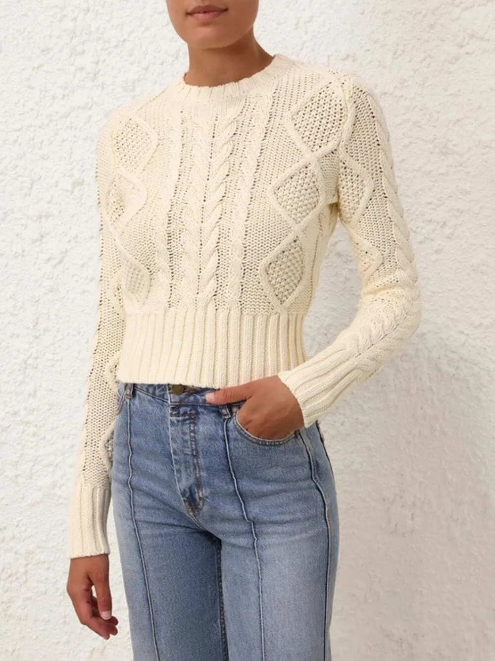 Cream Cable Knit Sweater sold by Fashion Clinic product image thumbnail 2