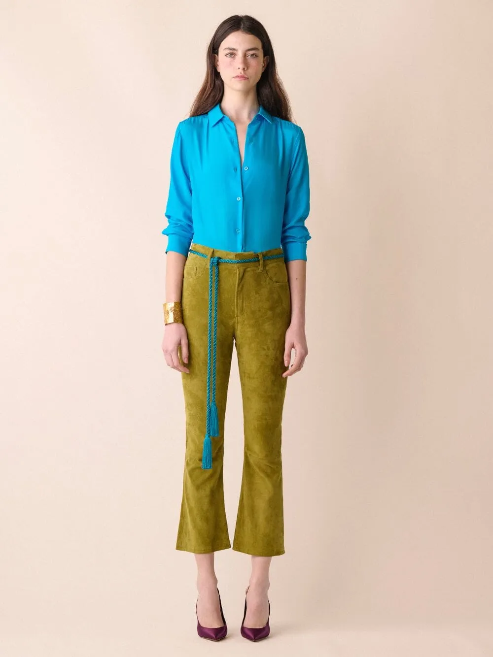 Ametista Blue Silk Satin Matte Shirt sold by Fashion Clinic product image thumbnail 3