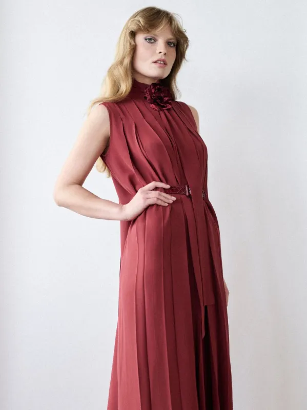 Aquarius Silk Cape Dress with Detachable Flower Broochvelvet made by Fashion Clinic