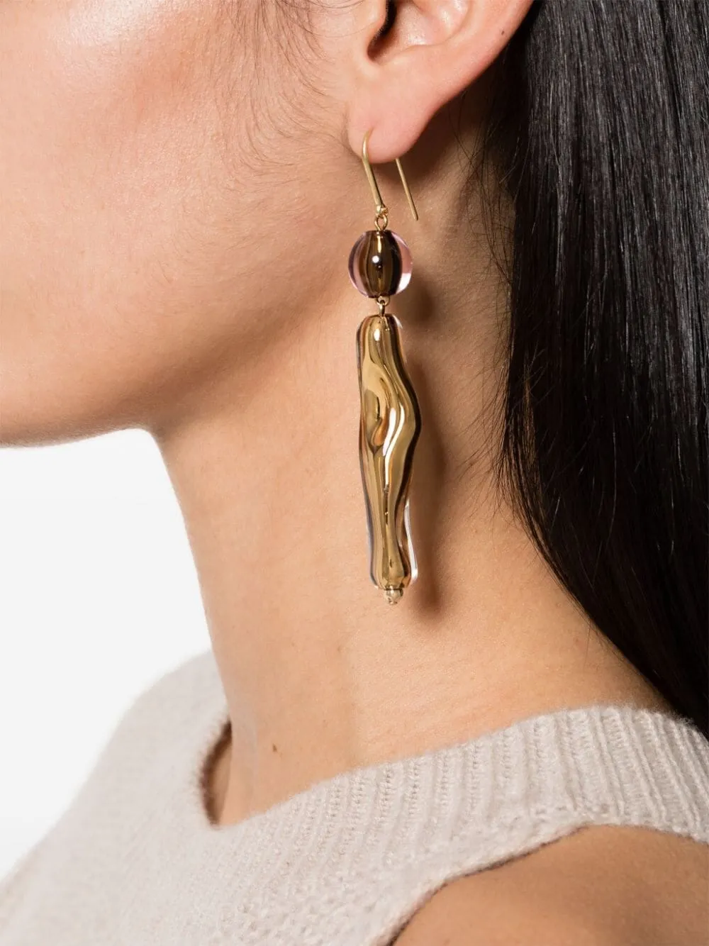 Sculpted Golden Drop Earrings sold by Fashion Clinic product image thumbnail 2