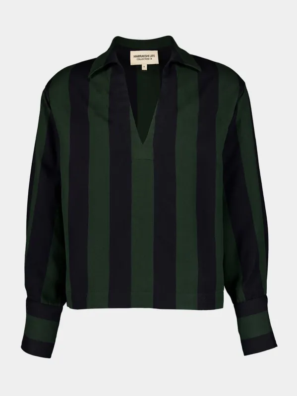 Forest Noir Striped V-Neck Blouse made by Fashion Clinic